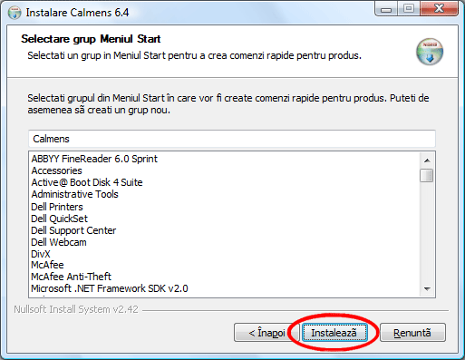 Instalare Calmens